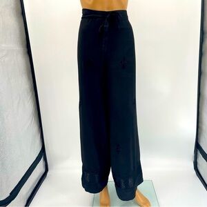 Vintage Embroidered Wraparound Pants – One Size, Black